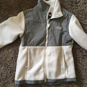 White and grey north face zip up